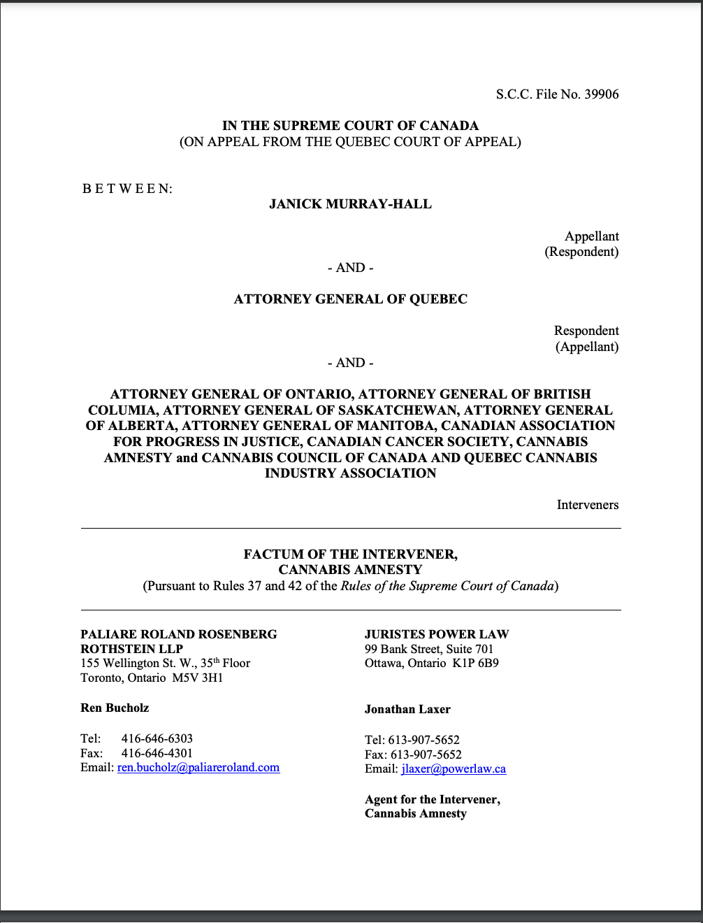 Intervener Submissions: Murray-Hall v. AG Quebec